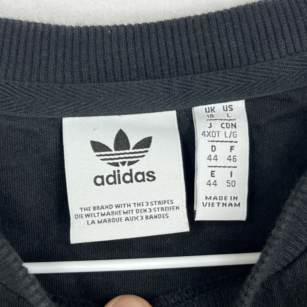 EUC Adidas Originals Womens Black 3-Stripe Trefoil Peek-A-Boo Pocket T-Shirt L - Picture 3 of 10